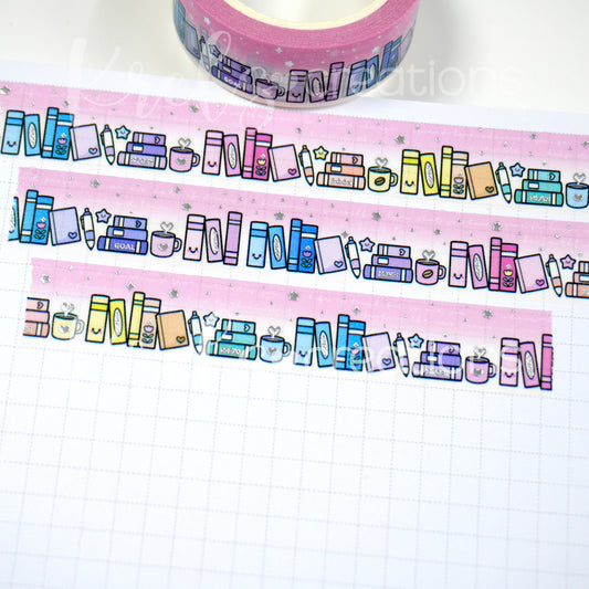 Bookish (Pink) | Silver foil | 15mm washi tape