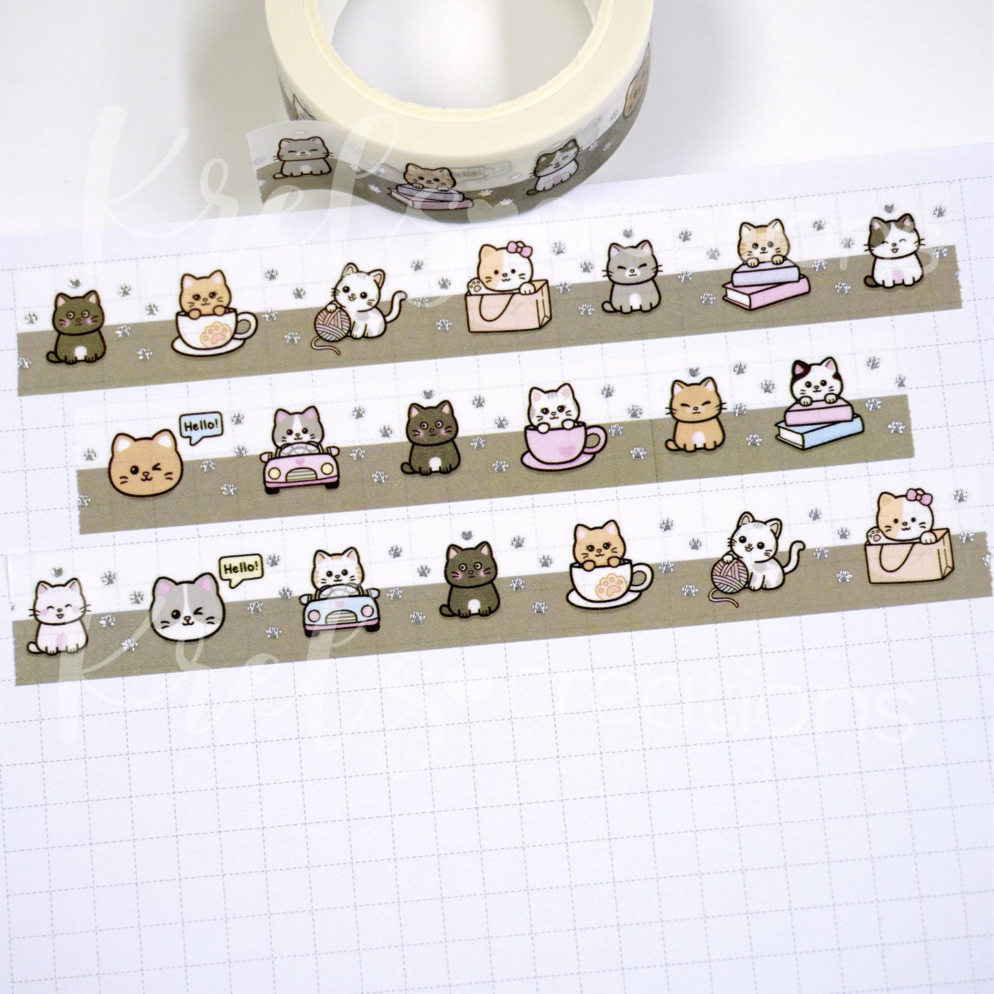 Cat Cafe | Silver foil | 15mm washi tape