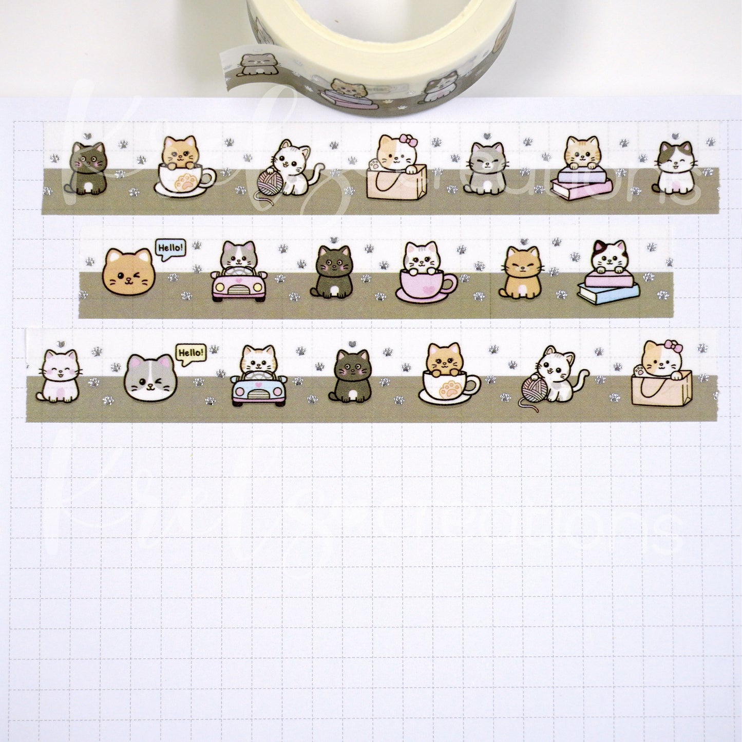 Cat Cafe | Silver foil | 15mm washi tape