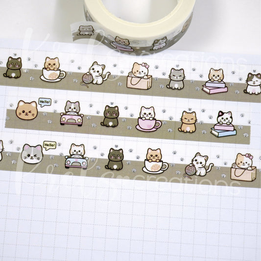 Cat Cafe | Silver foil | 15mm washi tape