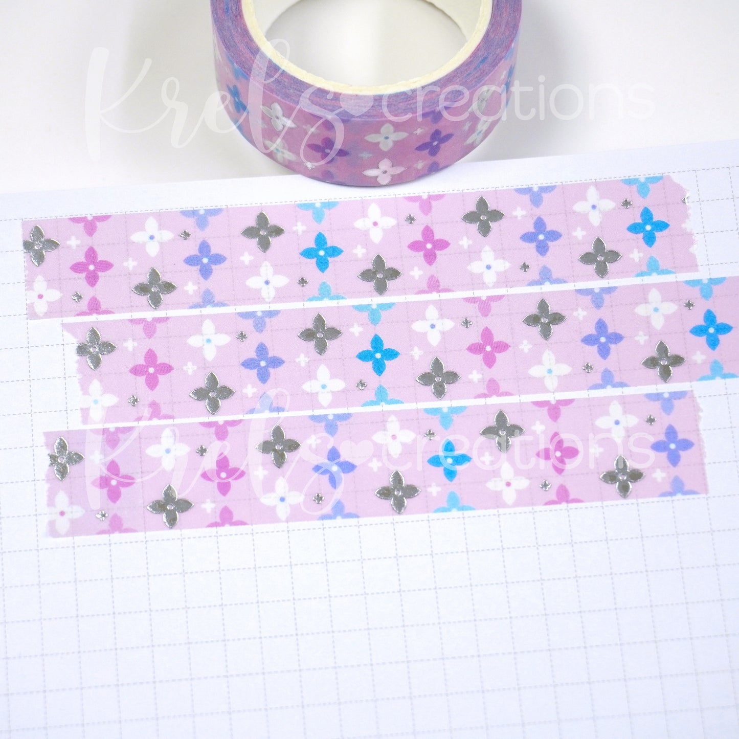 Pretty clover -Bubblegum | Silver foil | 15mm washi tape