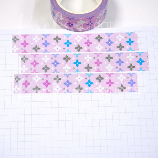 Pretty clover -Bubblegum | Silver foil | 15mm washi tape