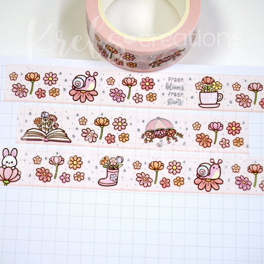 Daisy blooms | Silver foil | 15mm washi tape