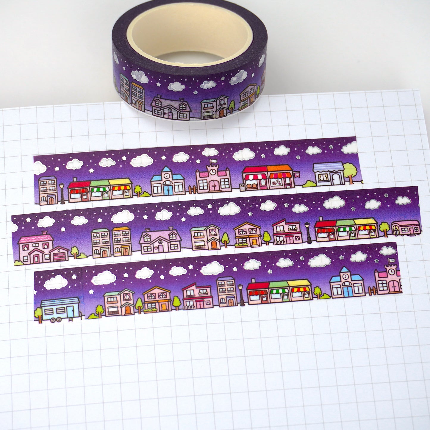 Hello Town -Night time | Silver foil | 15mm washi tape