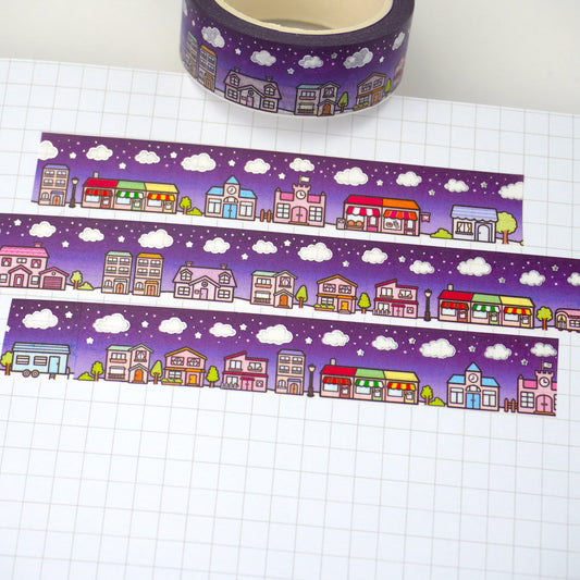 Hello Town -Night time | Silver foil | 15mm washi tape