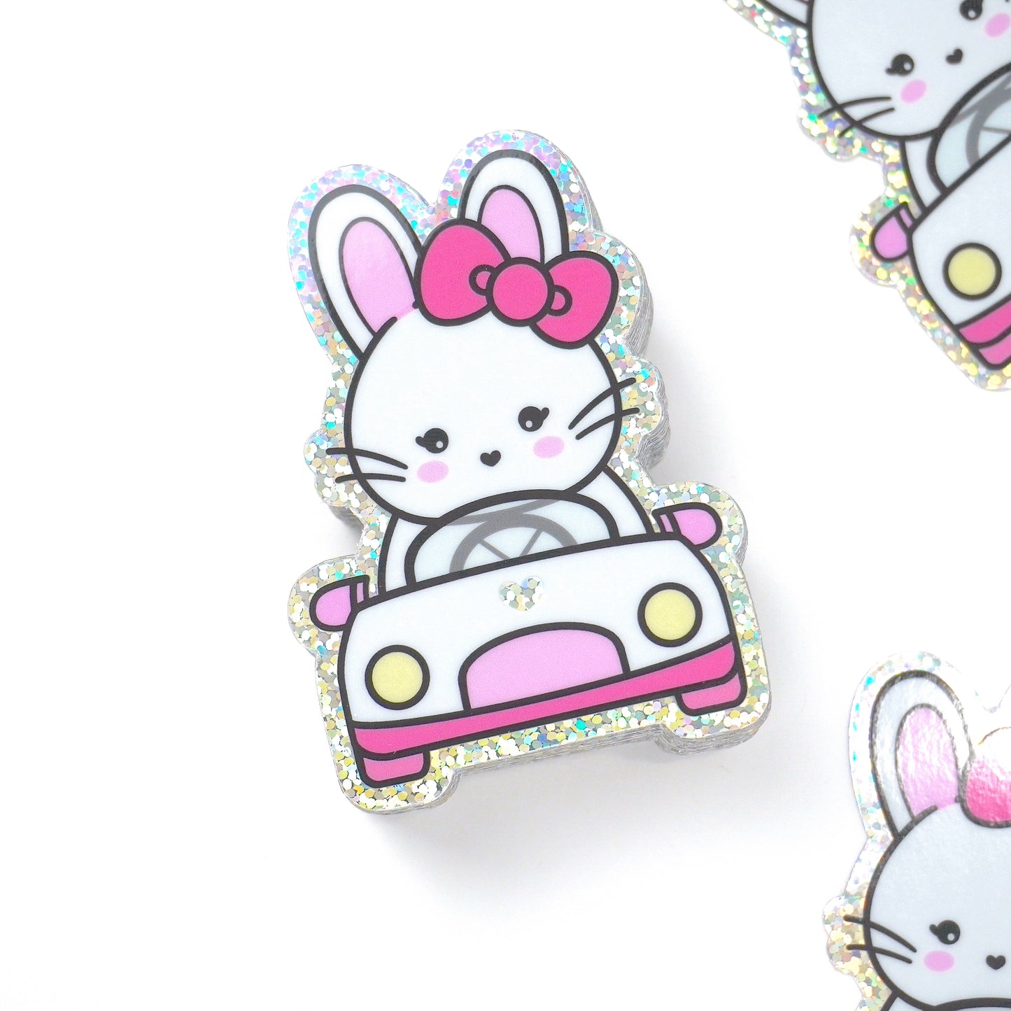 Bunny driving a car | Glitter die-cut sticker