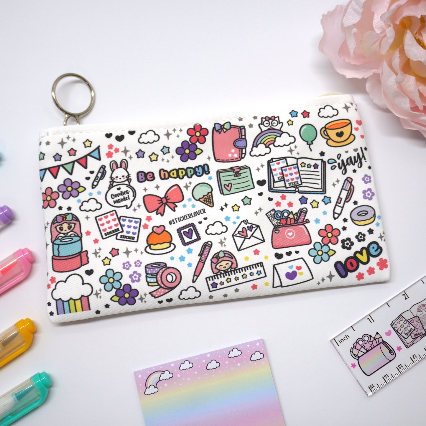 Stationery pouch | Love doodles (Bold color)