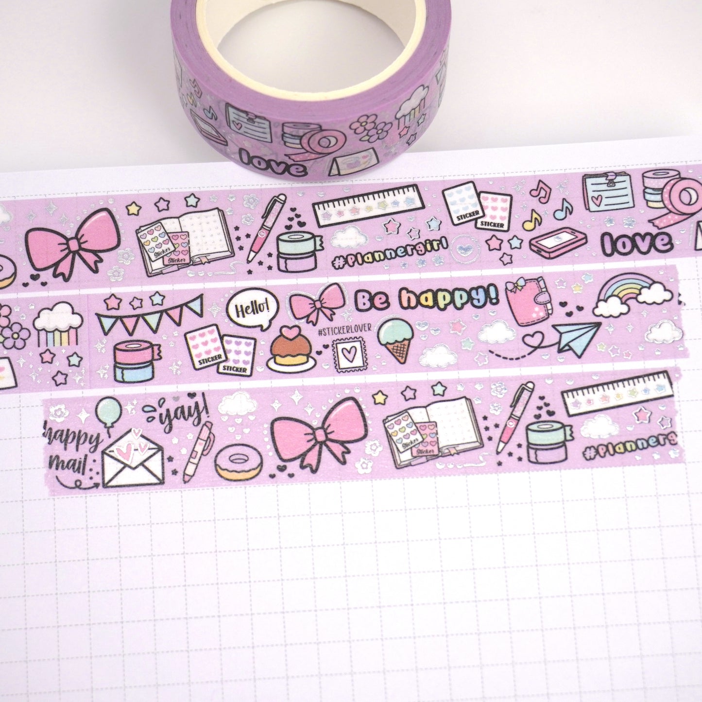 Love Doodles -Purple | Holo foil | 15mm washi tape