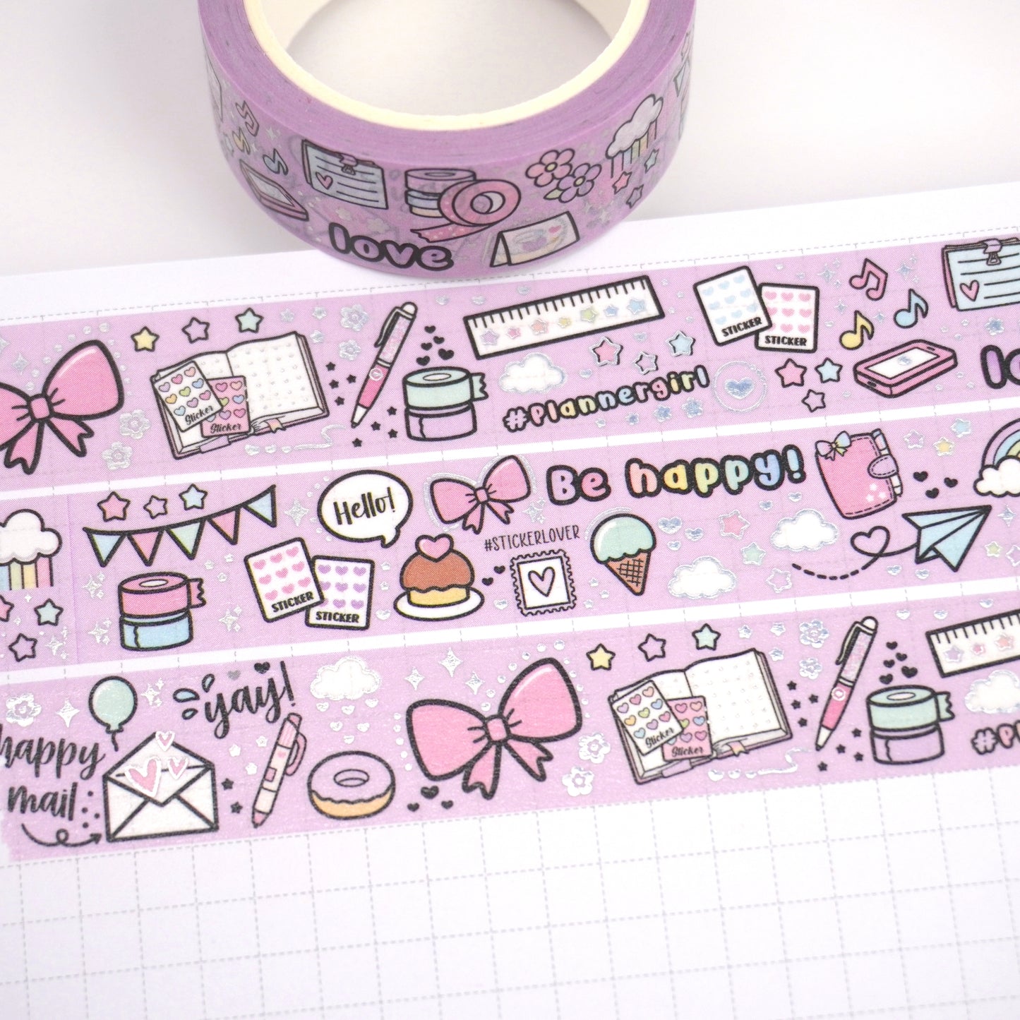 Love Doodles -Purple | Holo foil | 15mm washi tape