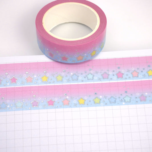 Sparkling stars -pinky blue | Holo foil | 15mm washi tape