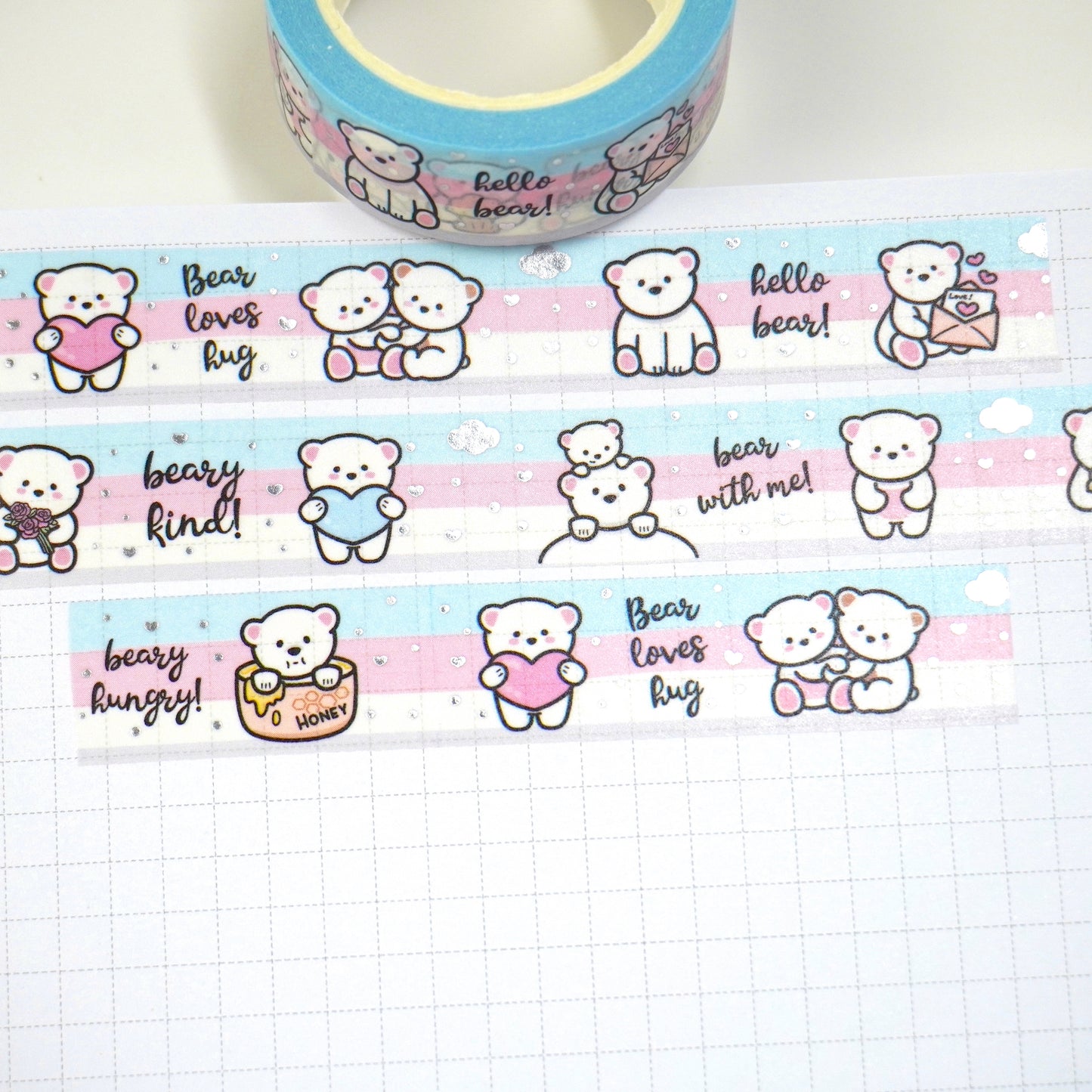 Bear hugs | Silver foil | 15mm washi tape