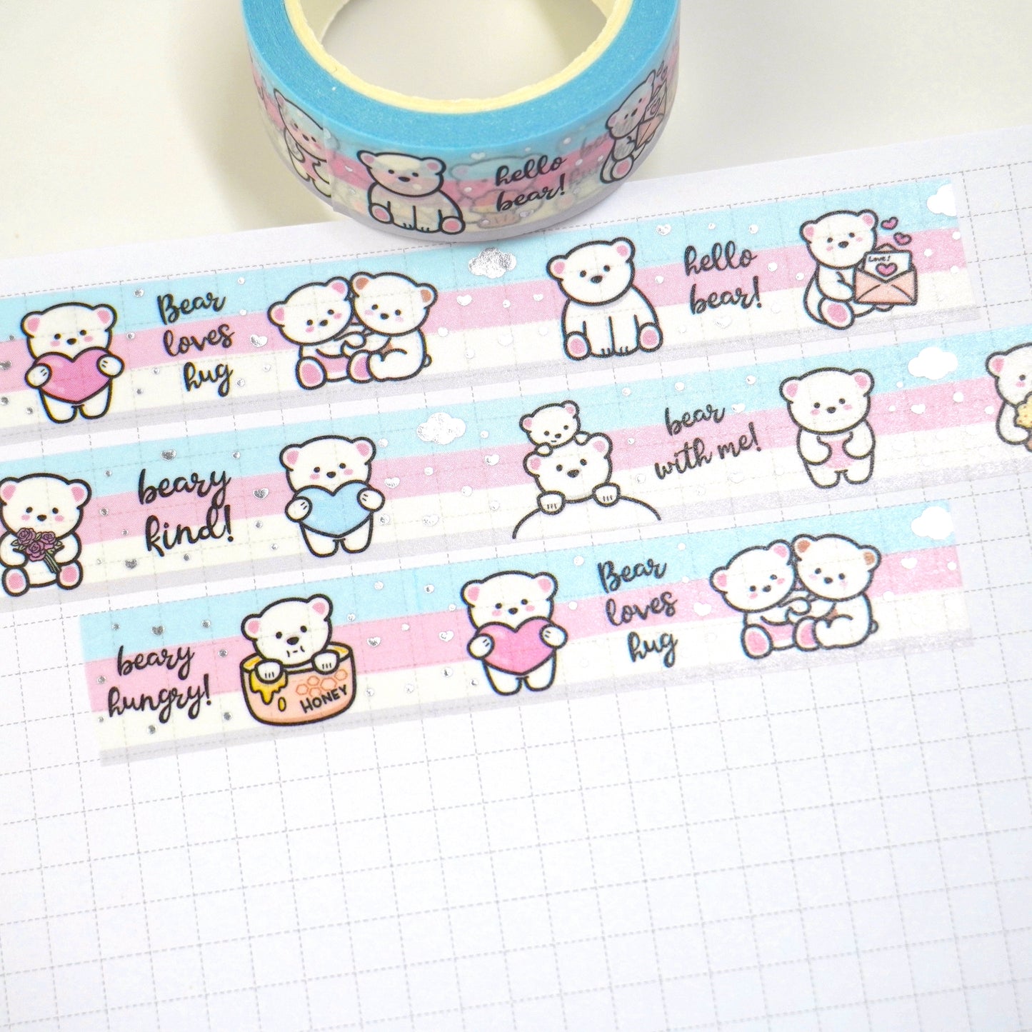 Bear hugs | Silver foil | 15mm washi tape