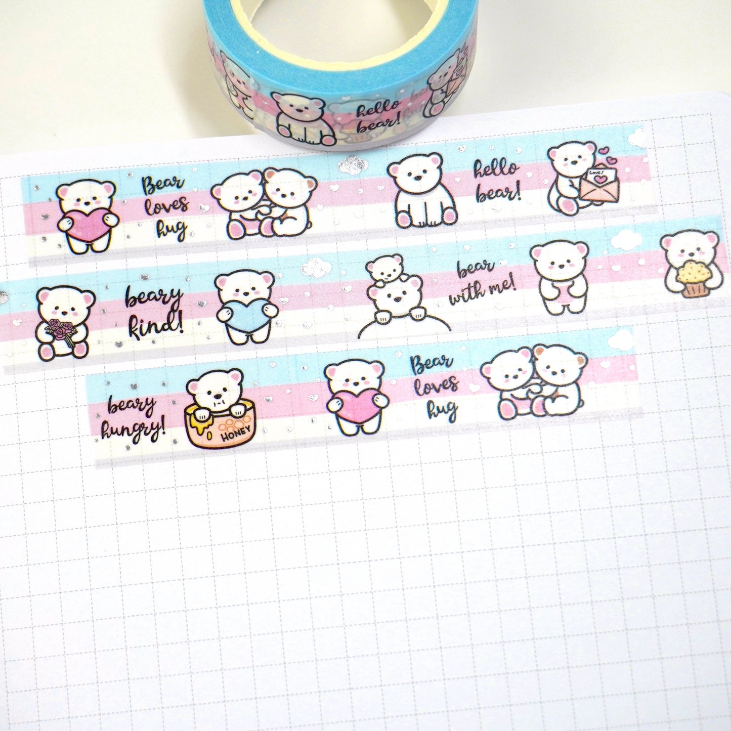 Bear hugs | Silver foil | 15mm washi tape