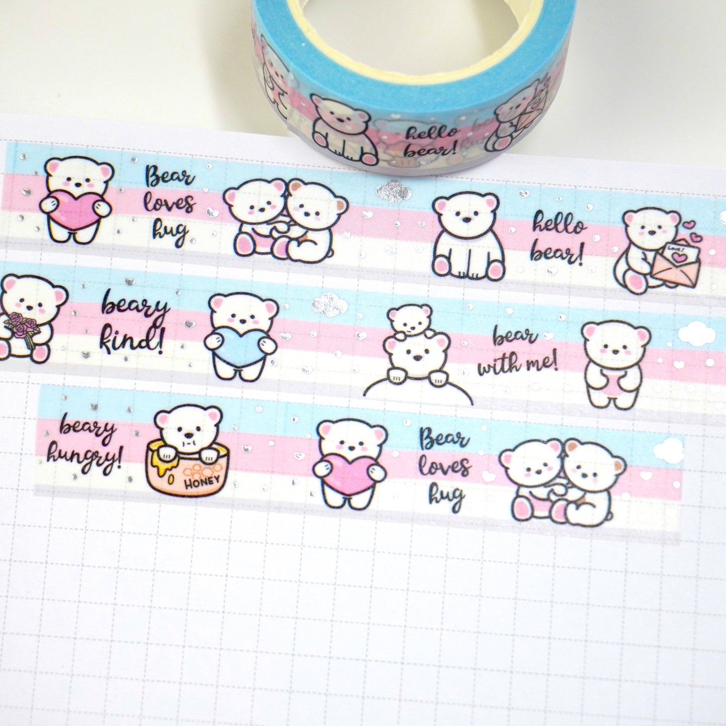 Bear hugs | Silver foil | 15mm washi tape