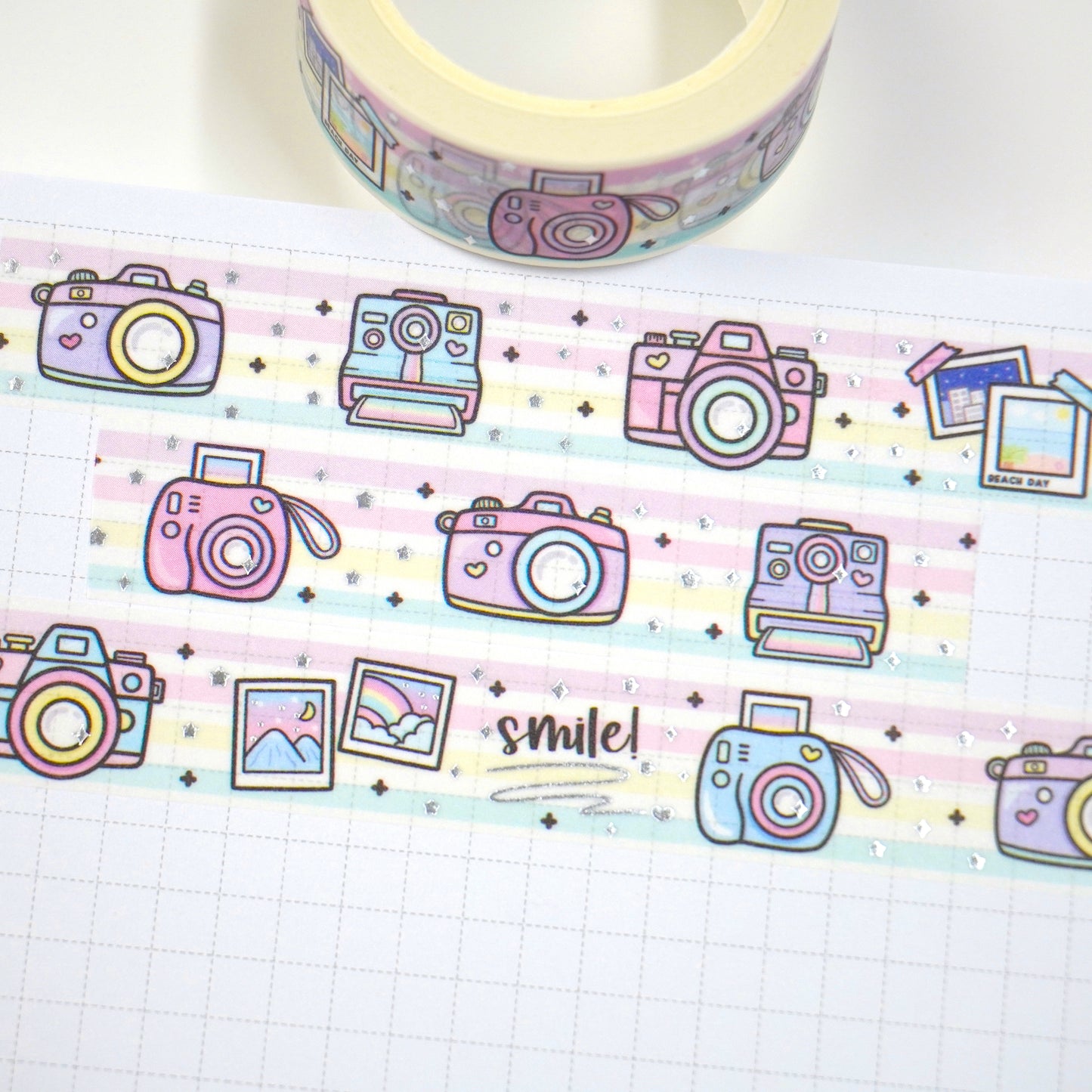 Cute cameras | Silver foil | 15mm washi tape