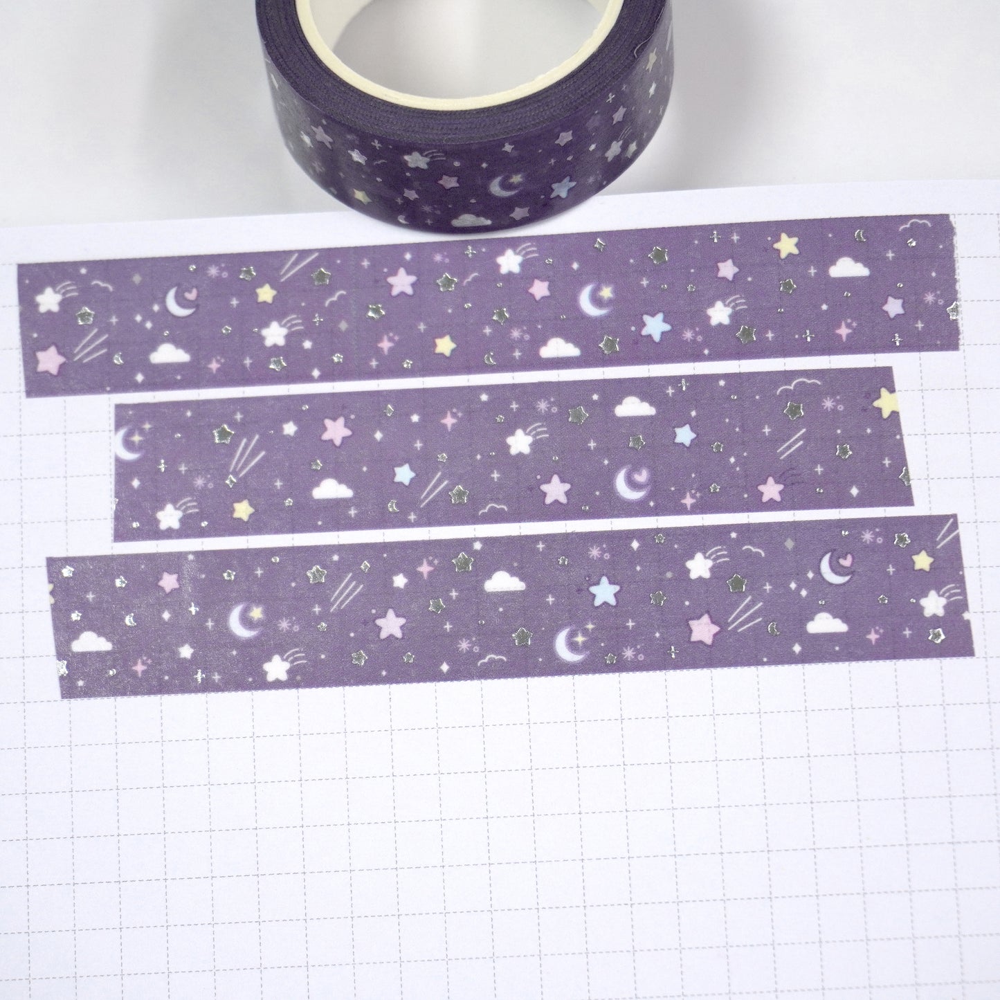 Beyond the stars - Muted violet | Silver foil | 15mm washi tape