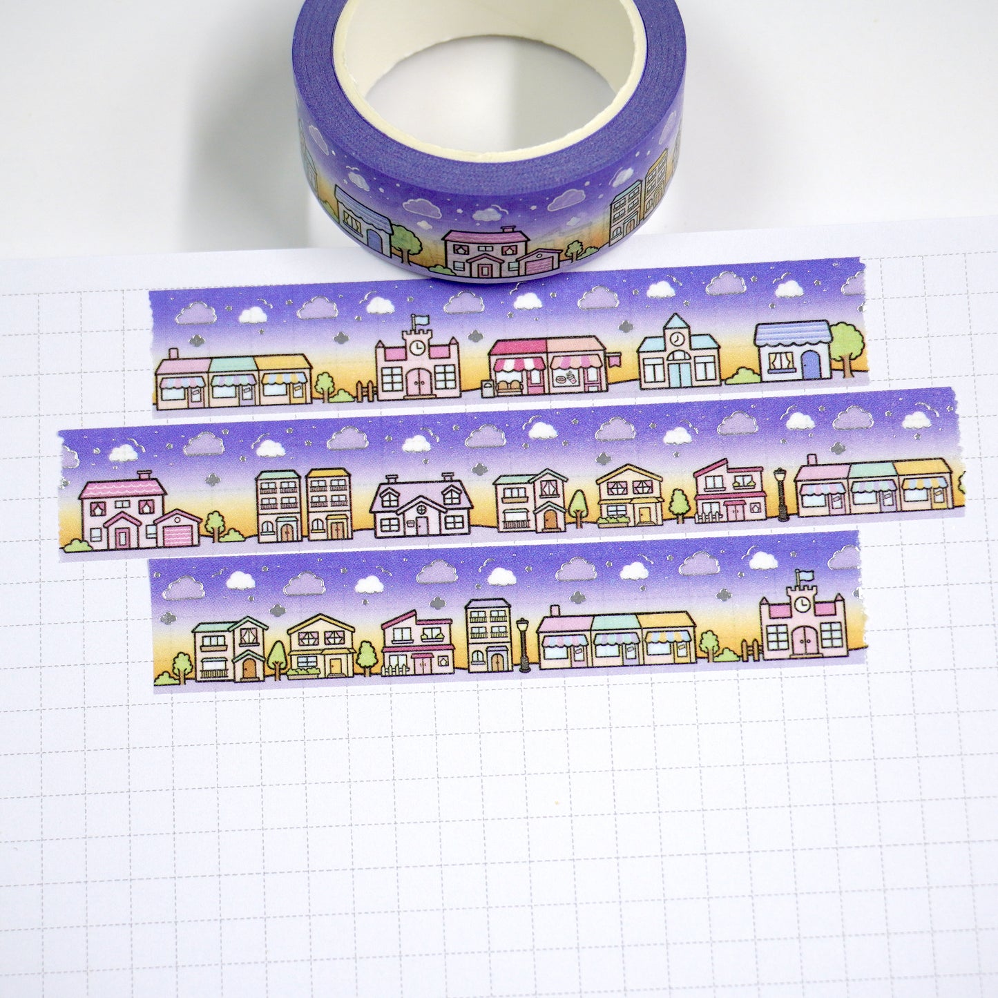 Hello town -Dusk | Silver foil | 15mm washi tape