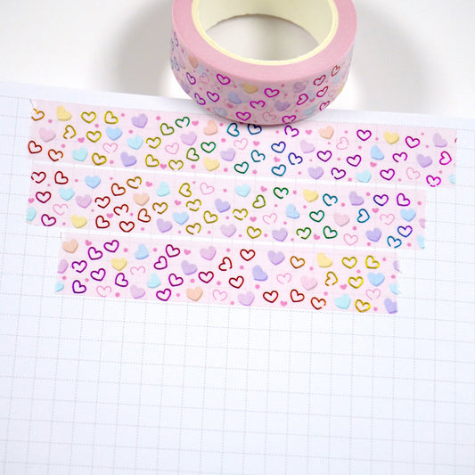 Confetti hearts | Rainbow foil | 15mm washi tape