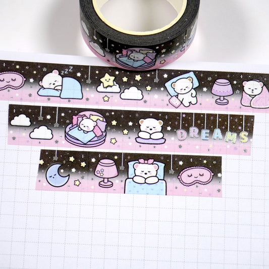 Beary sleepy | Silver foil | 15mm washi tape
