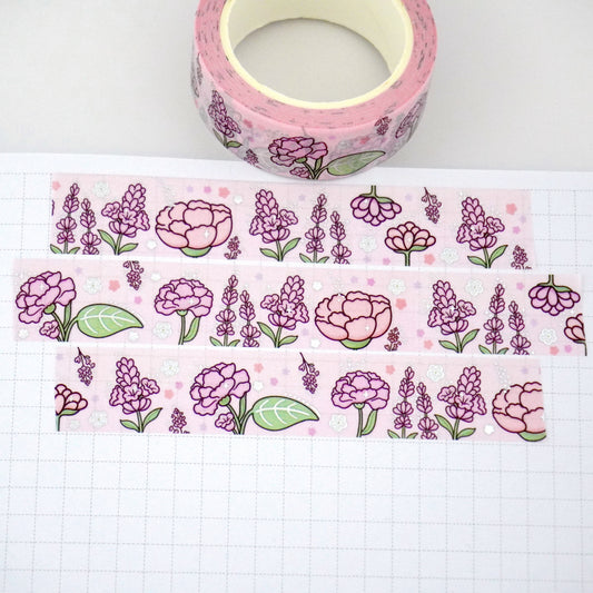 Pink Petals | Silver foil | 15mm washi tape
