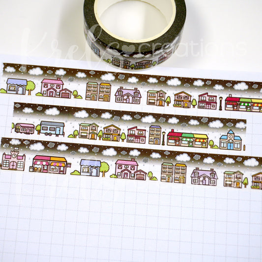 Hello town -Gloomy days | Silver foil | 15mm washi tape