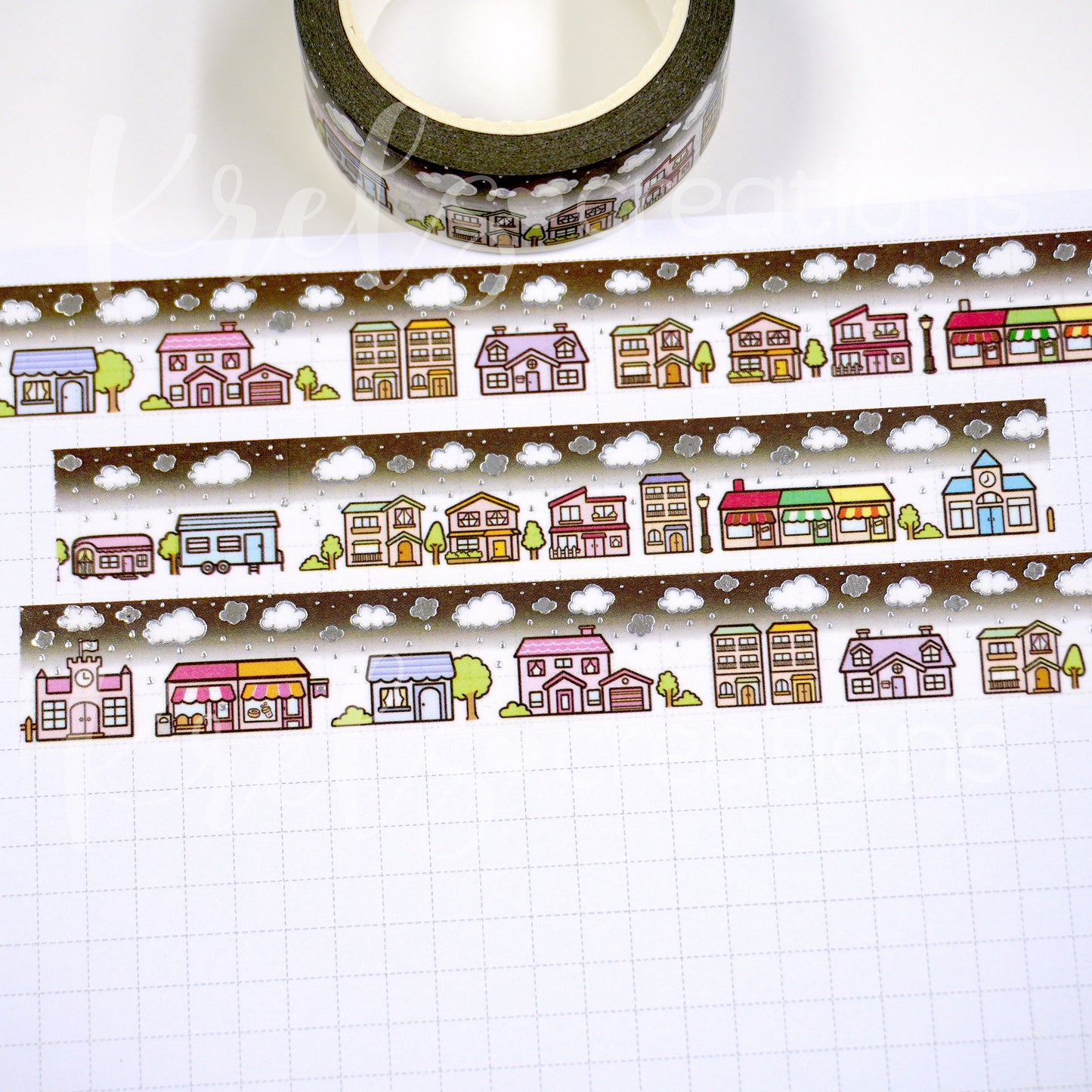 Hello town -Gloomy days | Silver foil | 15mm washi tape