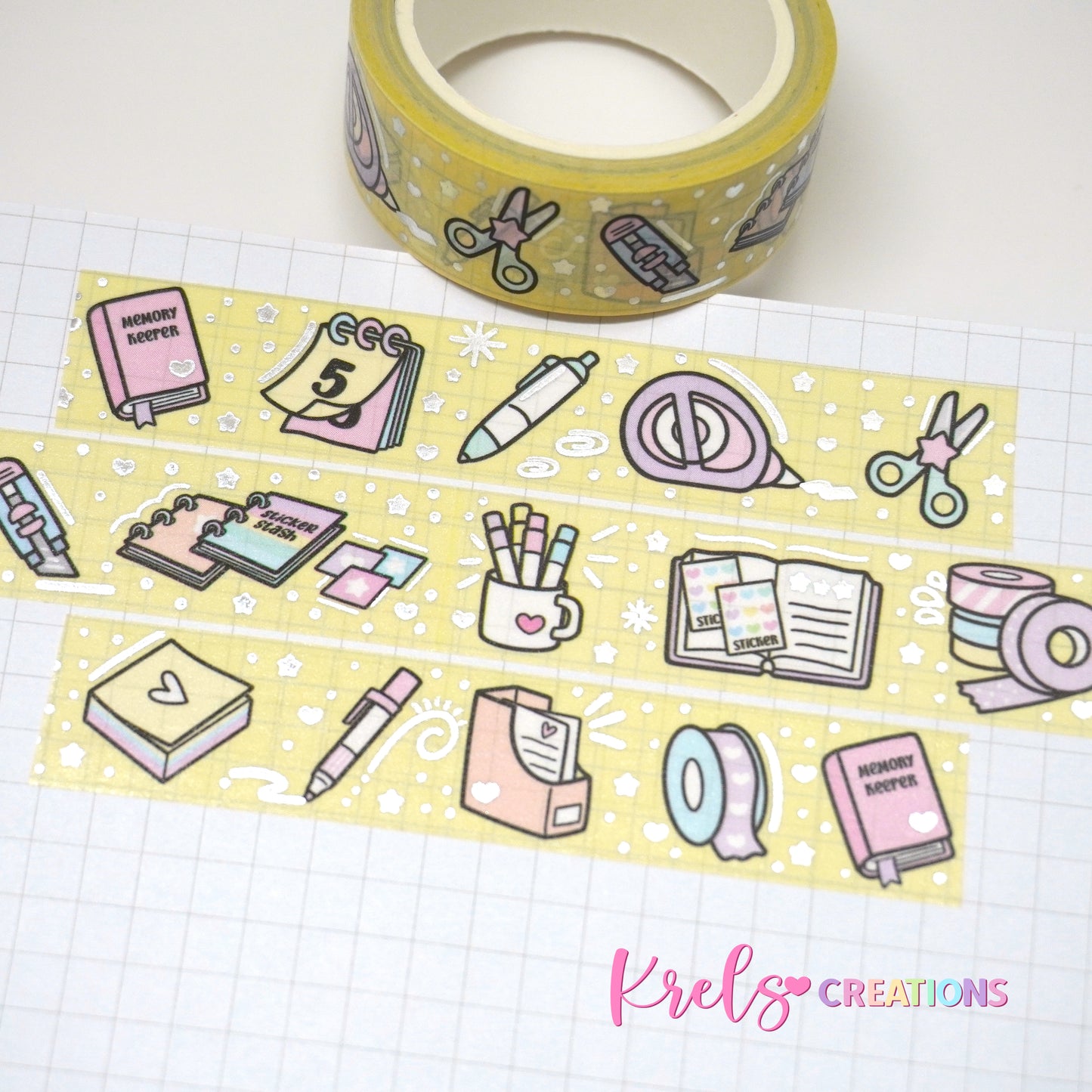 Planner love -Yellow | Silver foil | 15mm washi tape