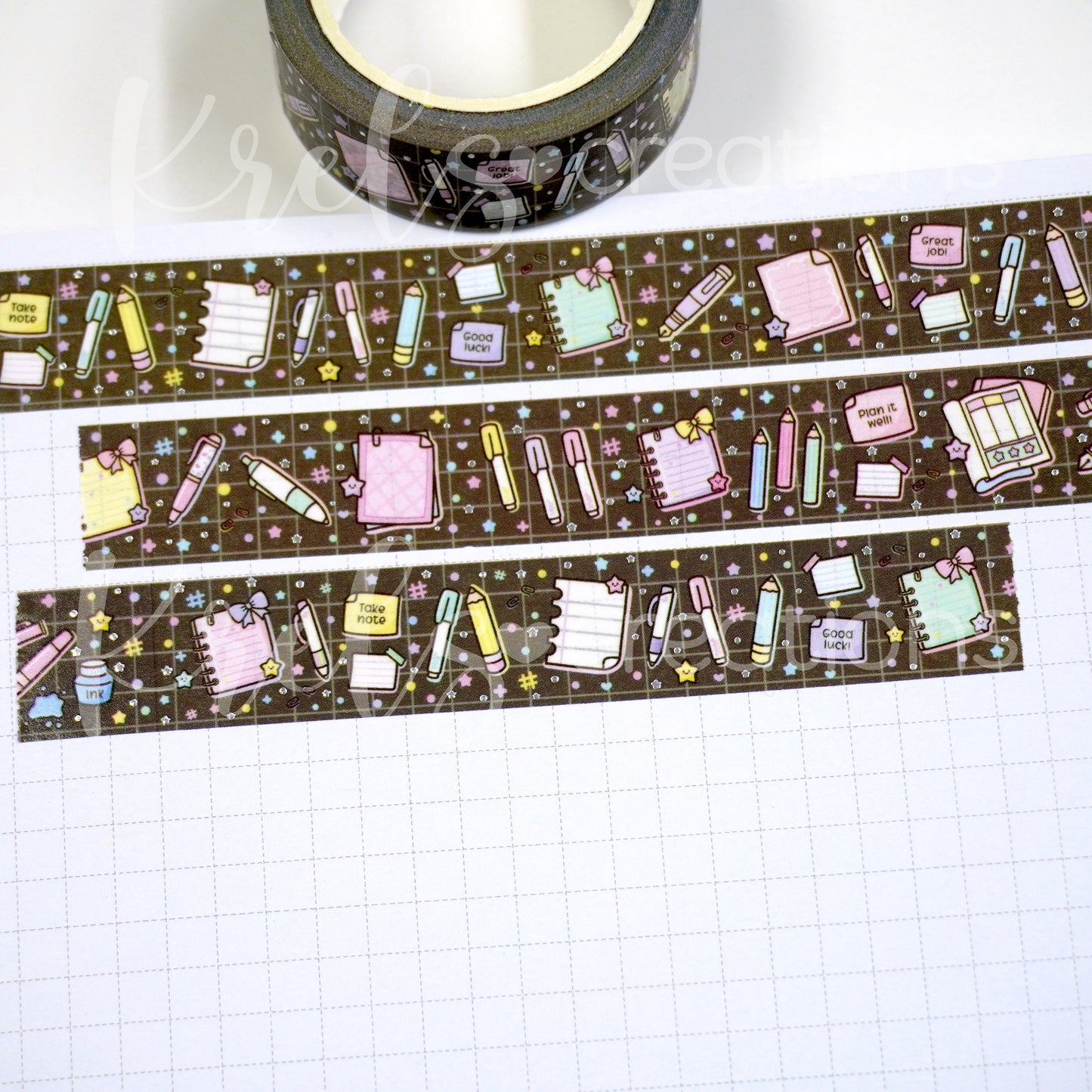 Pen and paper (Dark shade) | Silver foil | 15mm washi tape