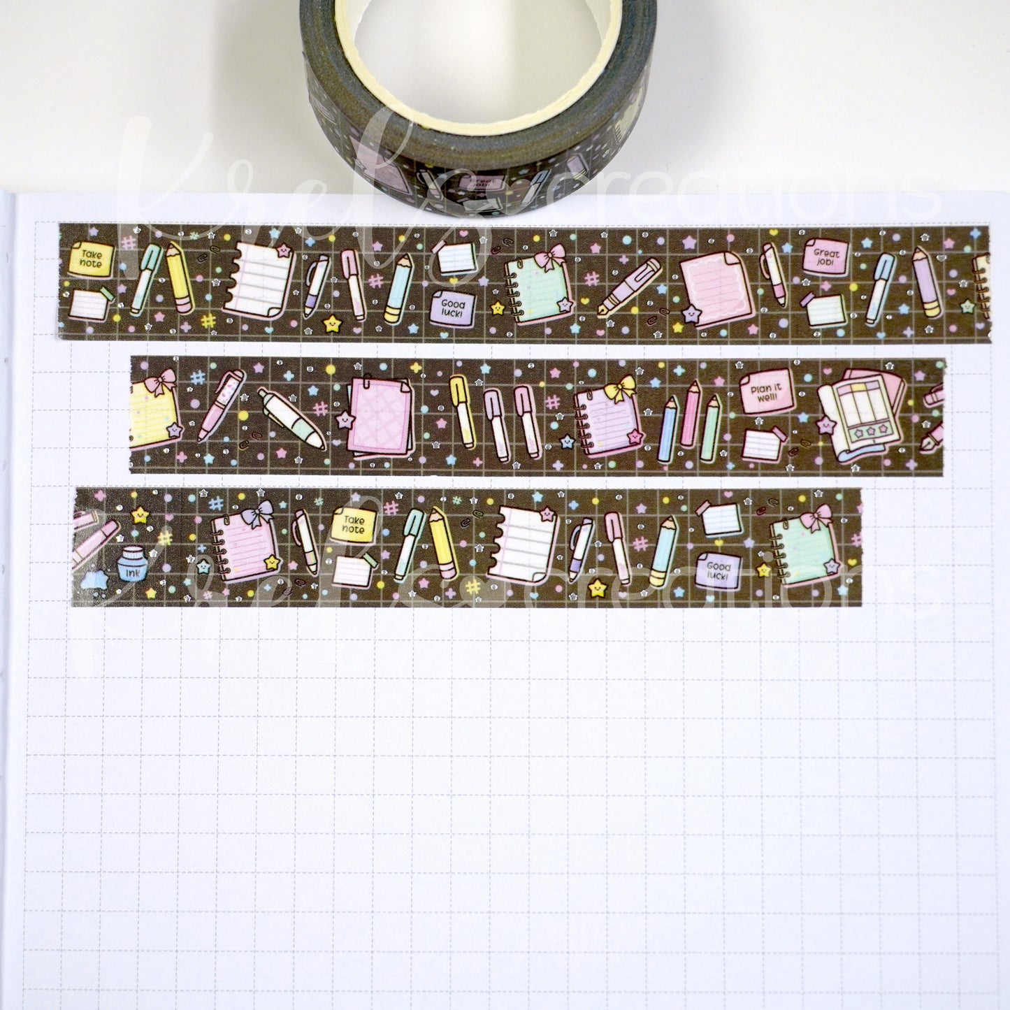 Pen and paper (Dark shade) | Silver foil | 15mm washi tape