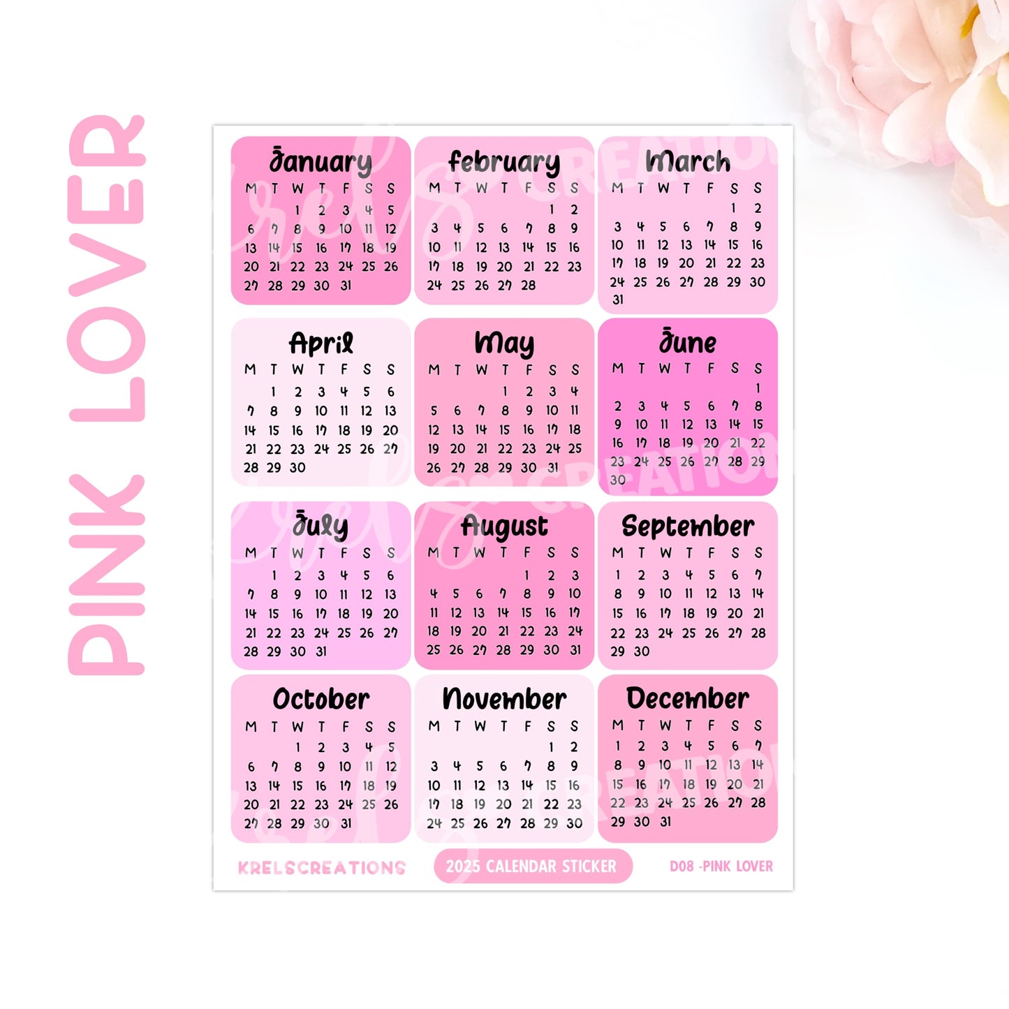 D08 | 2025 Calendar mini sticker (1 inch) | PICK YOUR COLOR