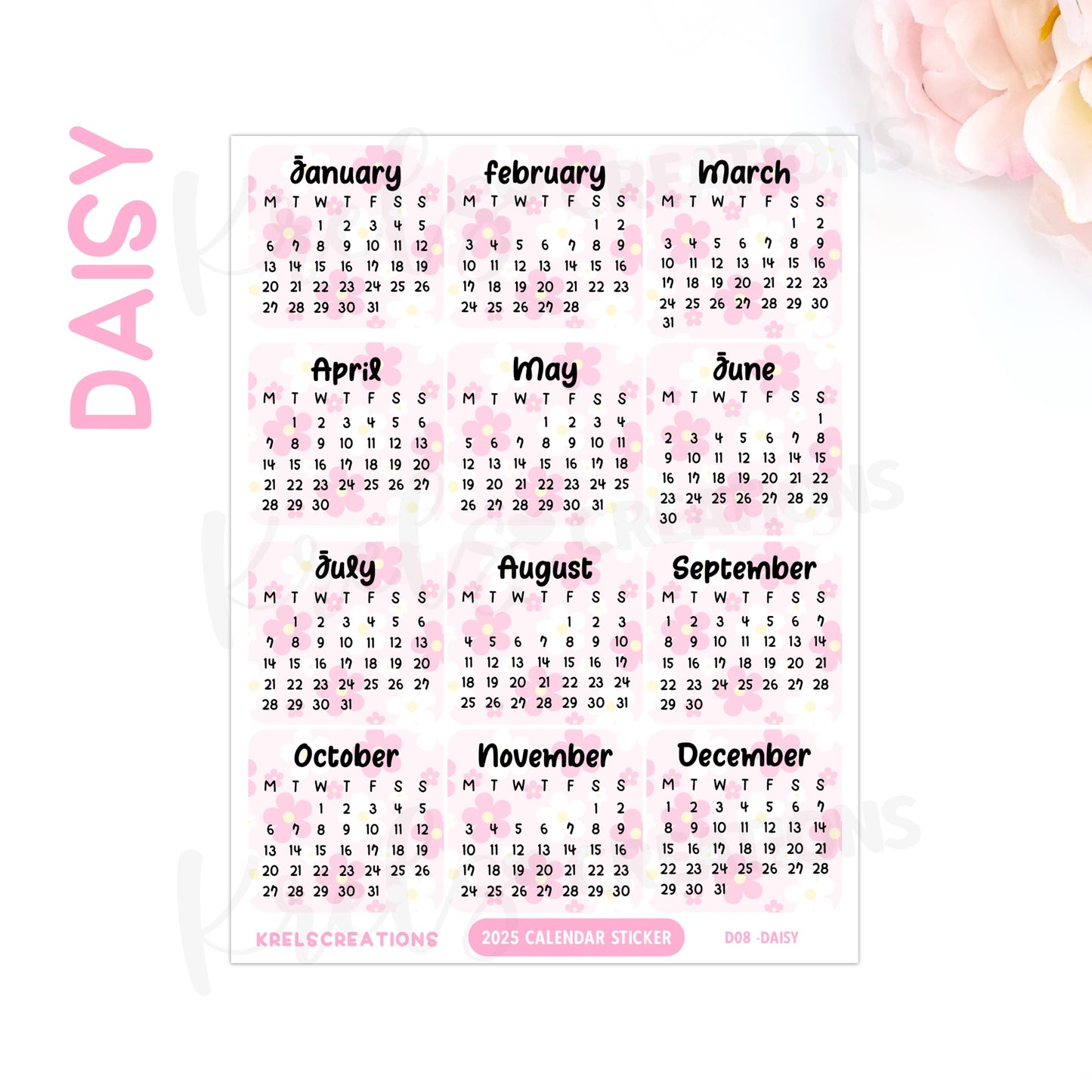 D08 | 2025 Calendar mini sticker (1 inch) | PICK YOUR COLOR