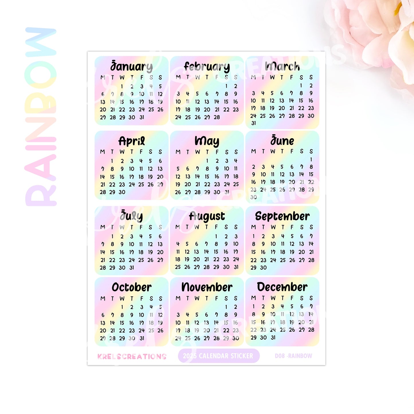 D08 | 2025 Calendar mini sticker (1 inch) | PICK YOUR COLOR