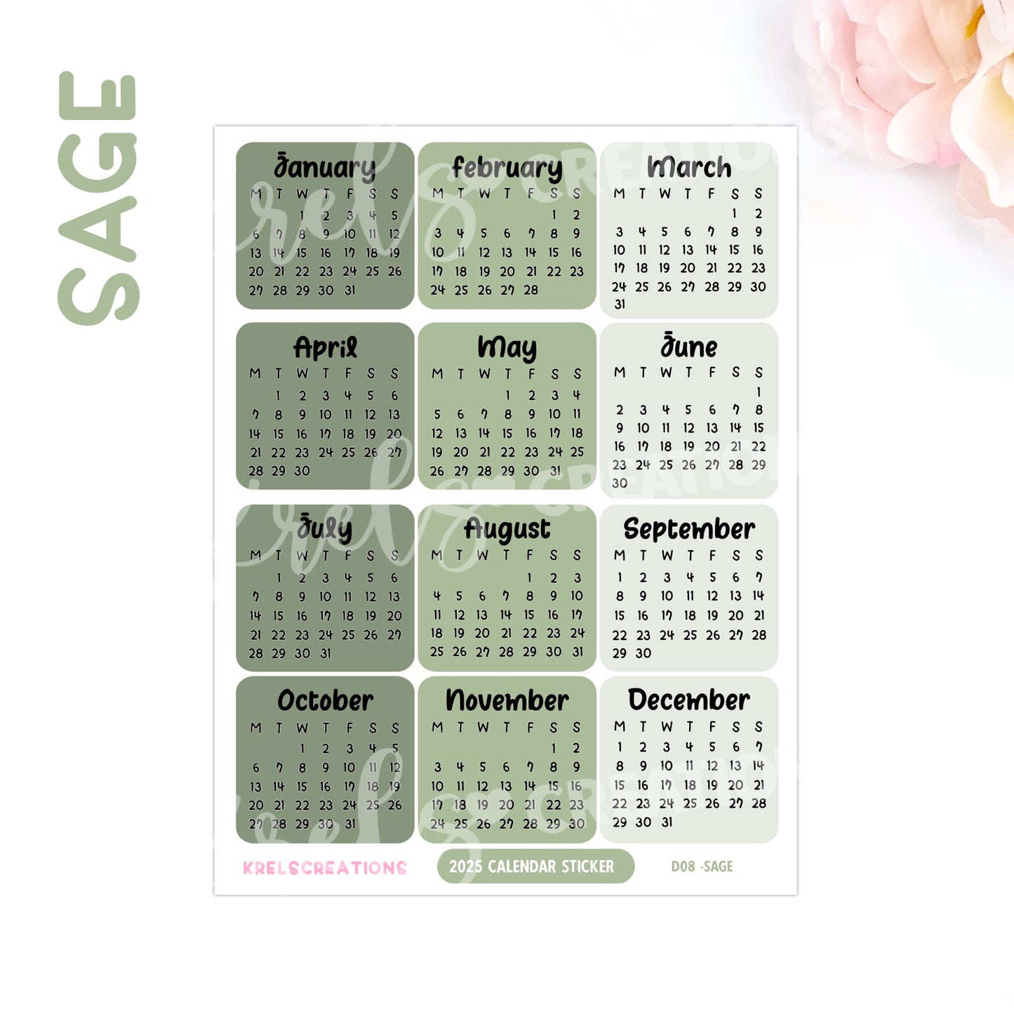 D08 | 2025 Calendar mini sticker (1 inch) | PICK YOUR COLOR