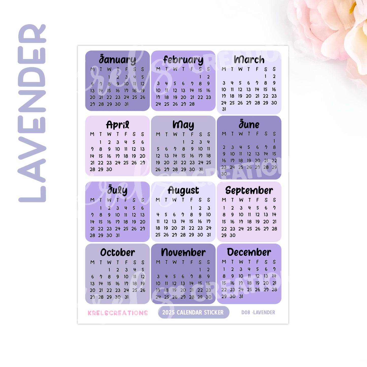 D08 | 2025 Calendar mini sticker (1 inch) | PICK YOUR COLOR
