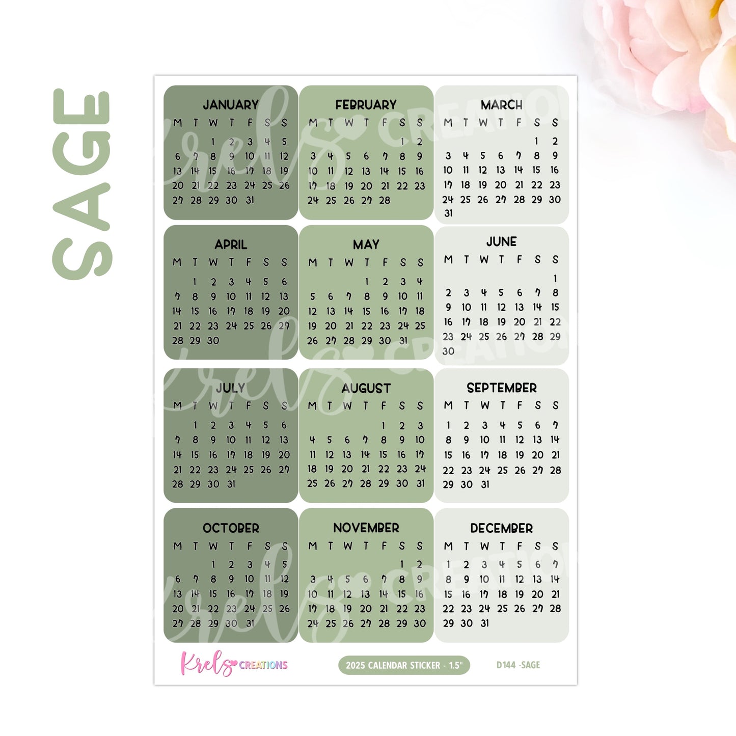D144 | 2025 Calendar sticker (1.5 inch) | PICK YOUR COLOR