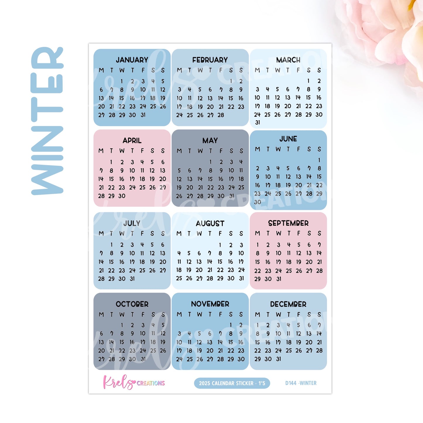 D144 | 2025 Calendar sticker (1.5 inch) | PICK YOUR COLOR