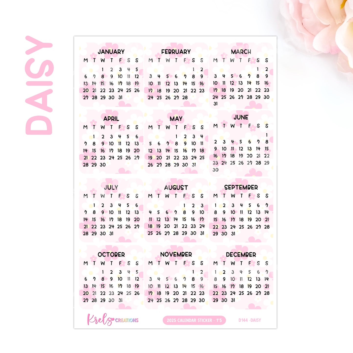 D144 | 2025 Calendar sticker (1.5 inch) | PICK YOUR COLOR