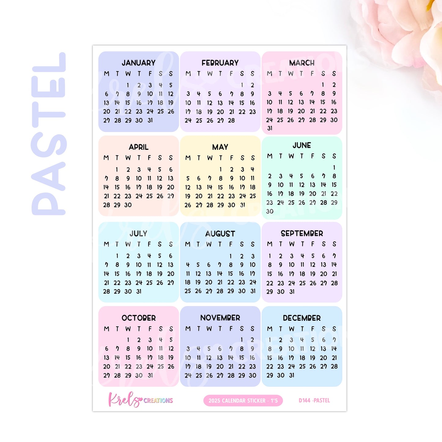 D144 | 2025 Calendar sticker (1.5 inch) | PICK YOUR COLOR
