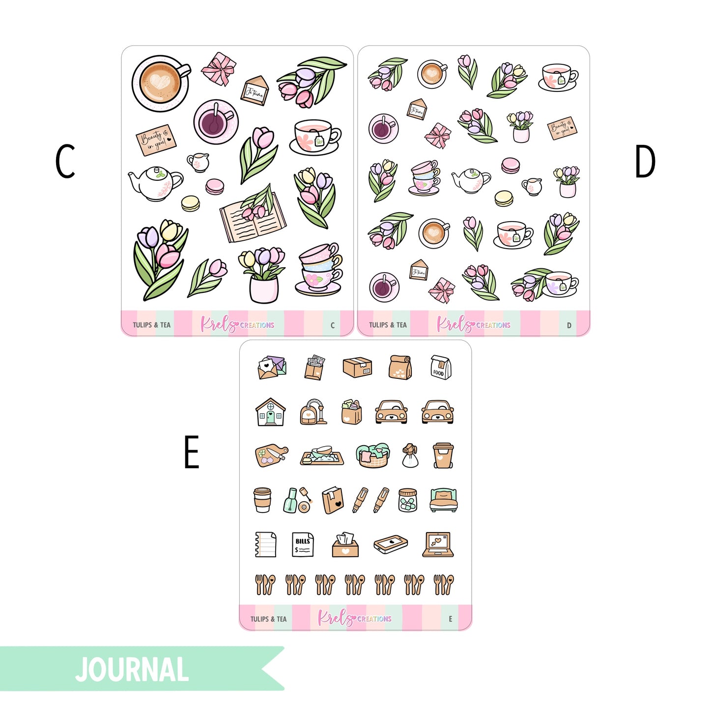 Tulips & Tea | Journaling sticker