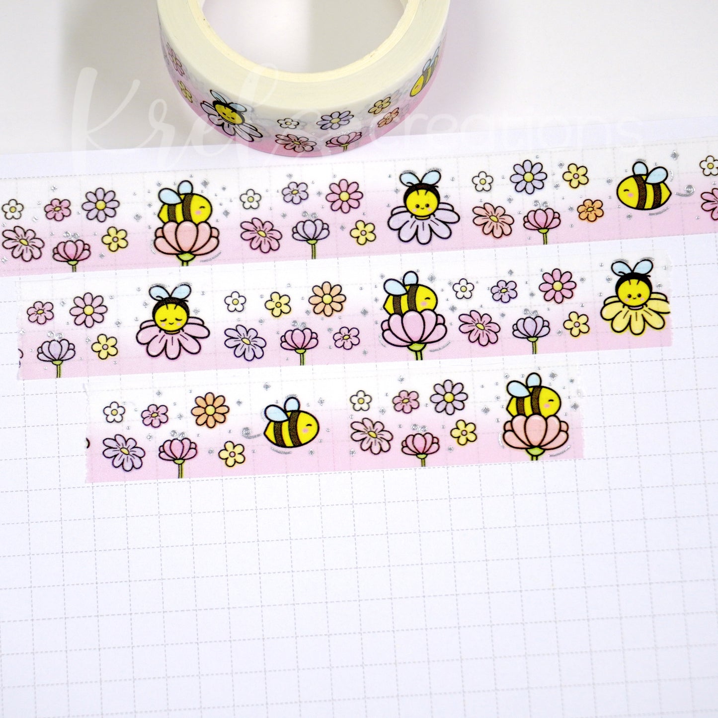 Bee blossoms | Silver foil | 15mm washi tape