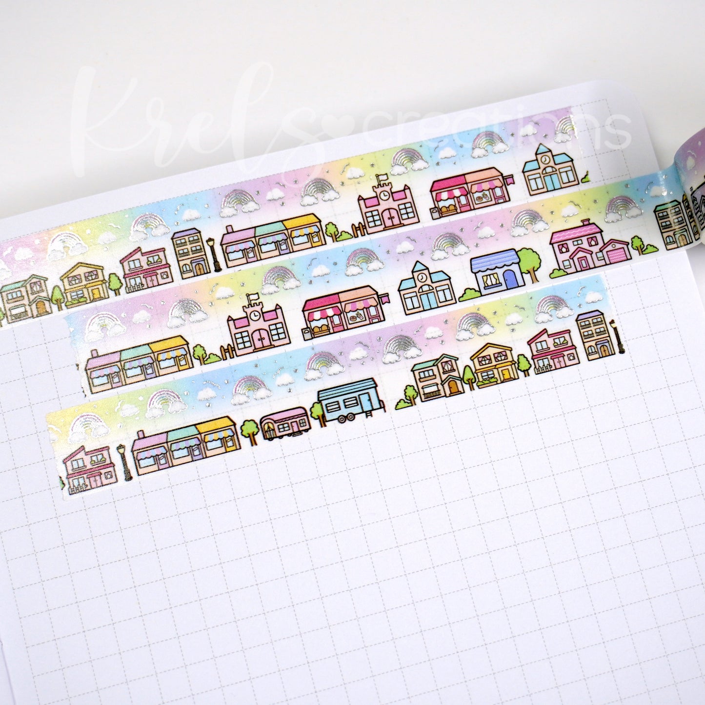 Hello town -Rainbow | Silver foil | 15mm washi tape