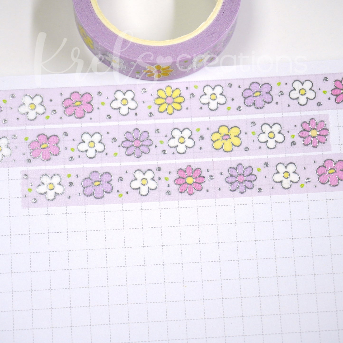 Daisy flowers | Silver foil | 10mm washi tape