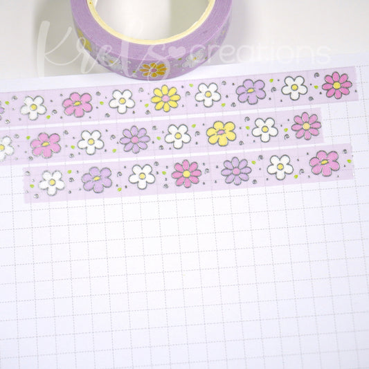 Daisy flowers | Silver foil | 10mm washi tape