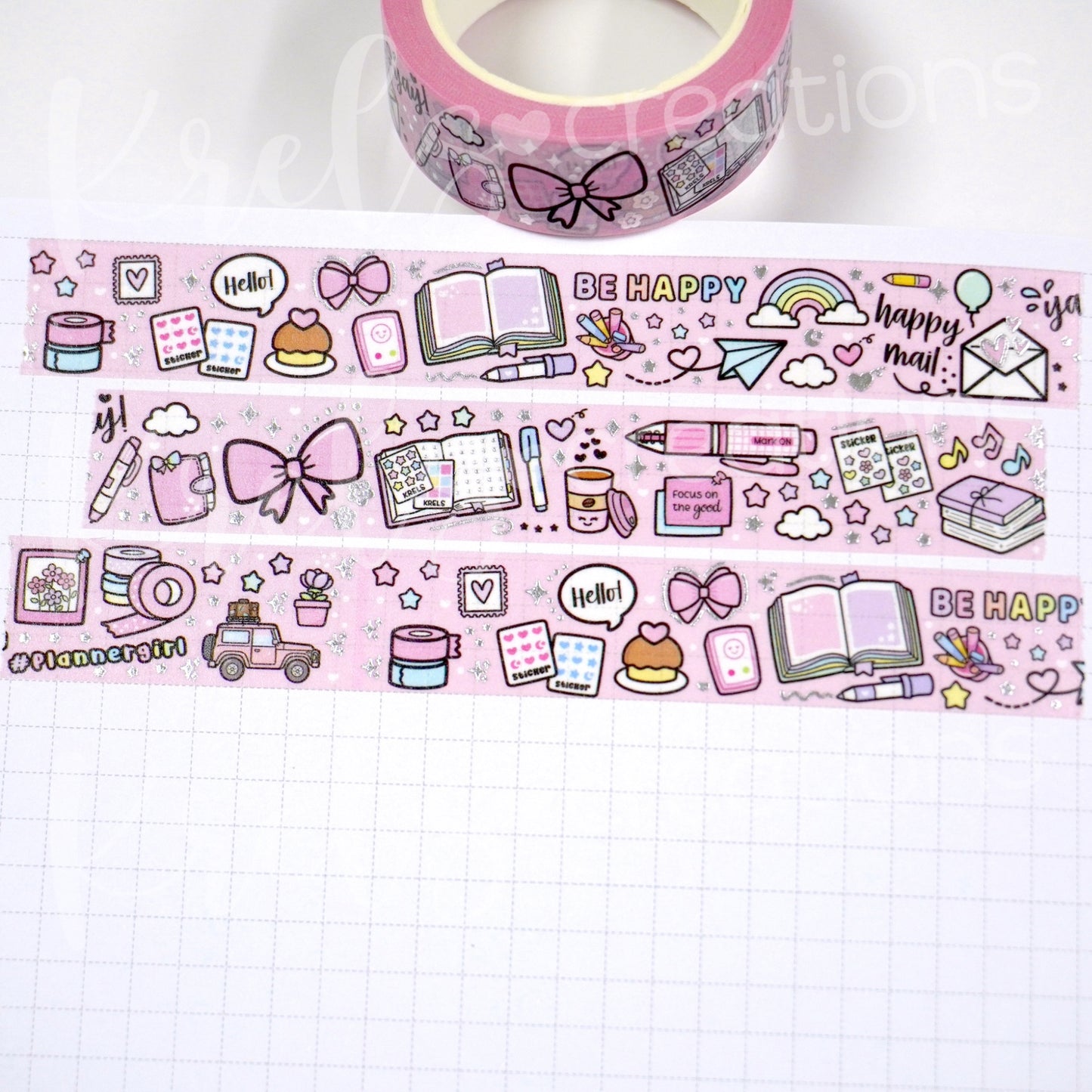 Love Doodles -Pink | Silver foil | 15mm washi tape