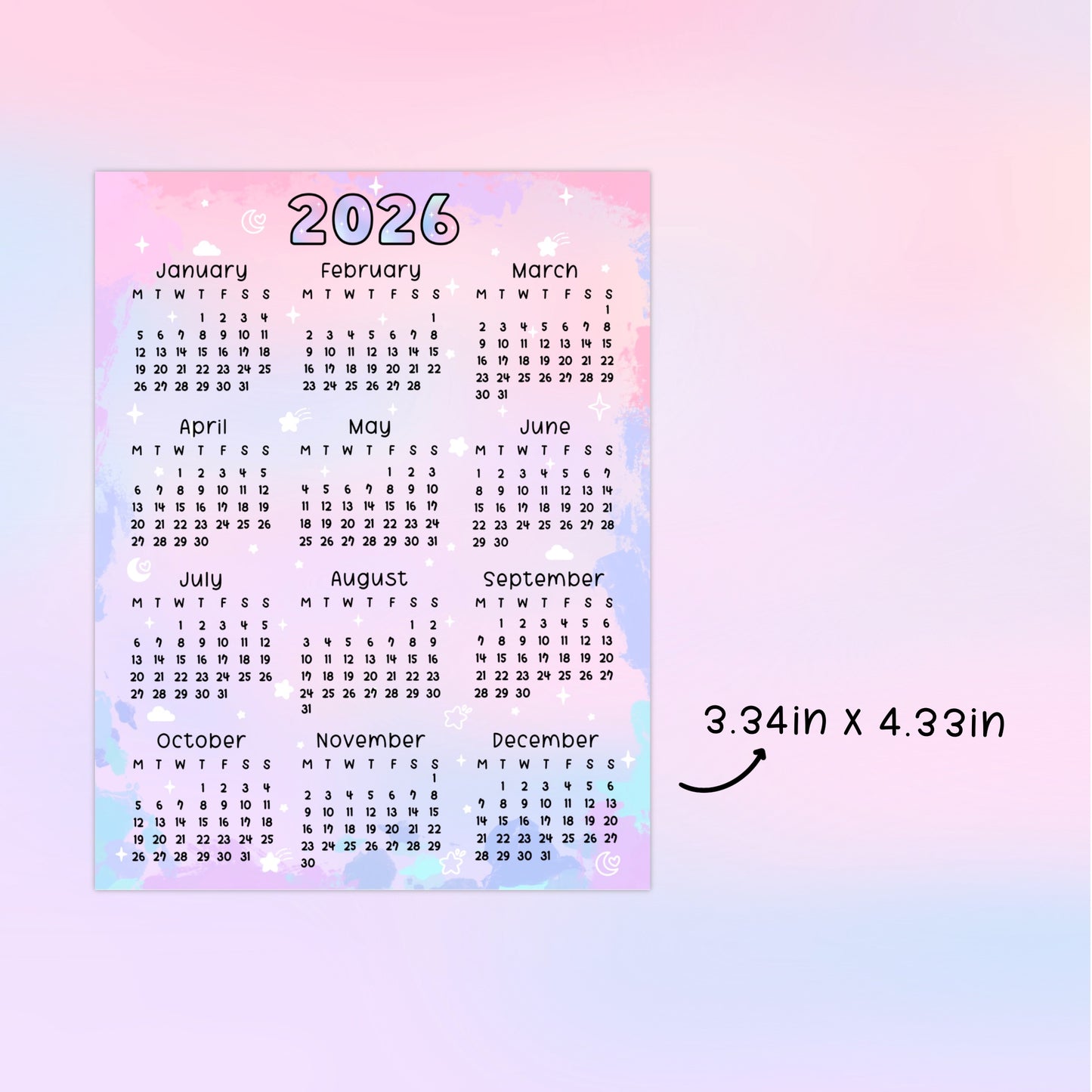 D156 | 2026 Calendar sticker | Watercolor