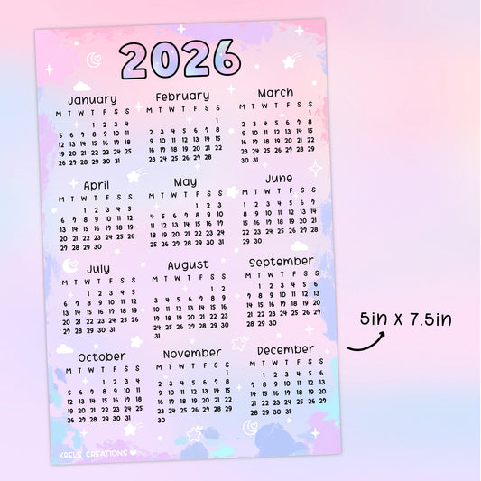 D156 | 2026 Calendar sticker | Watercolor