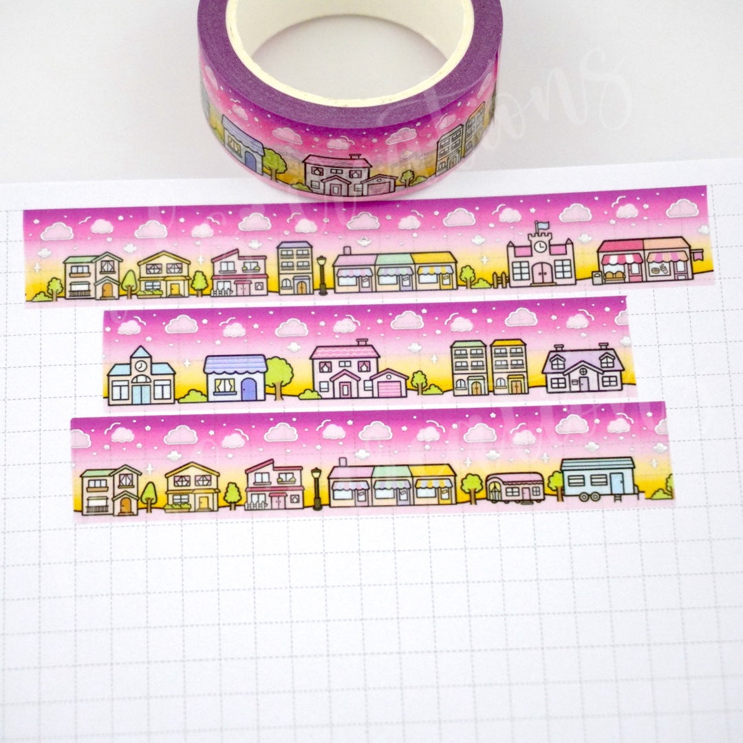 Sunrise Town | Silver foil | 15mm washi tape