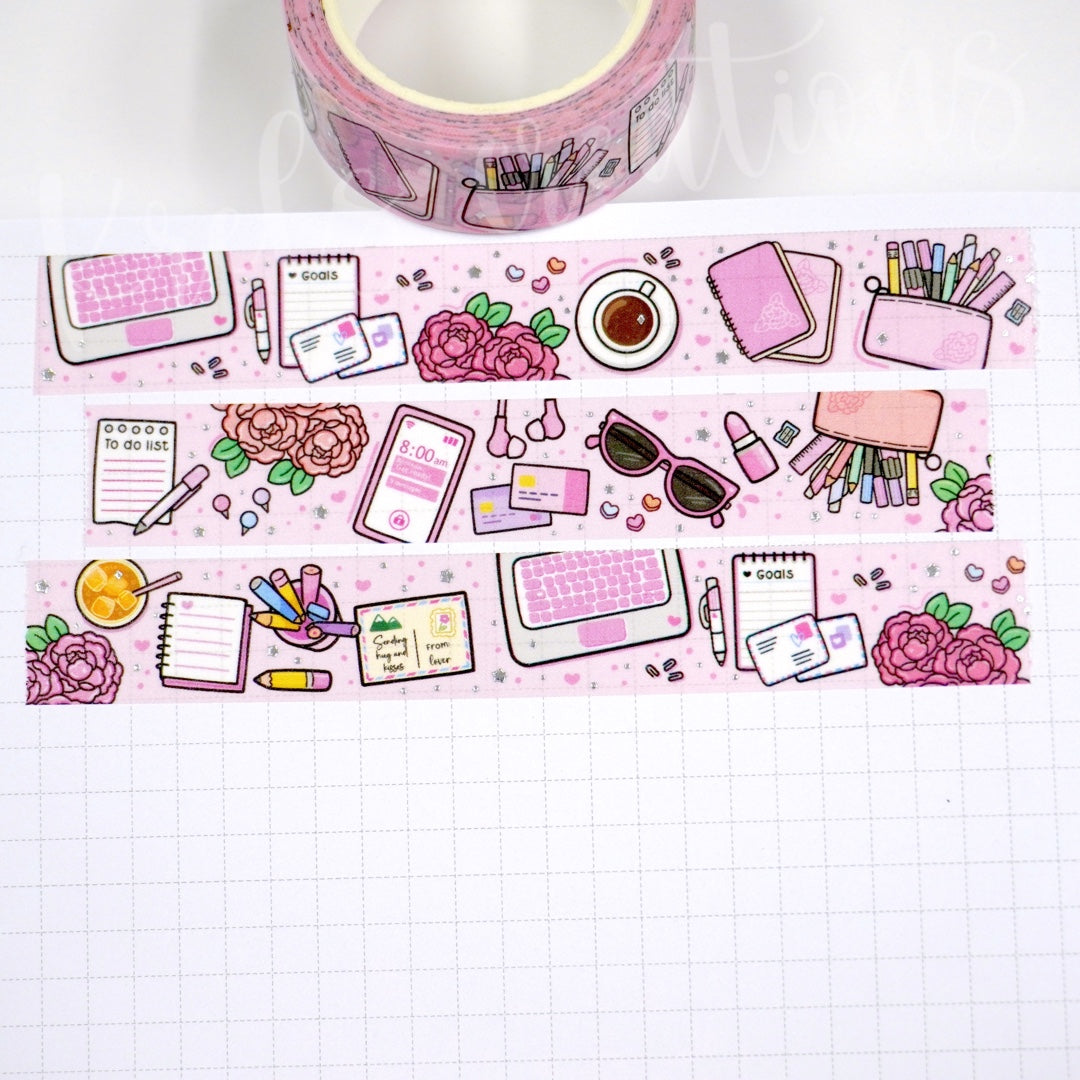 Pink Gal | Silver foil | 15mm washi tape