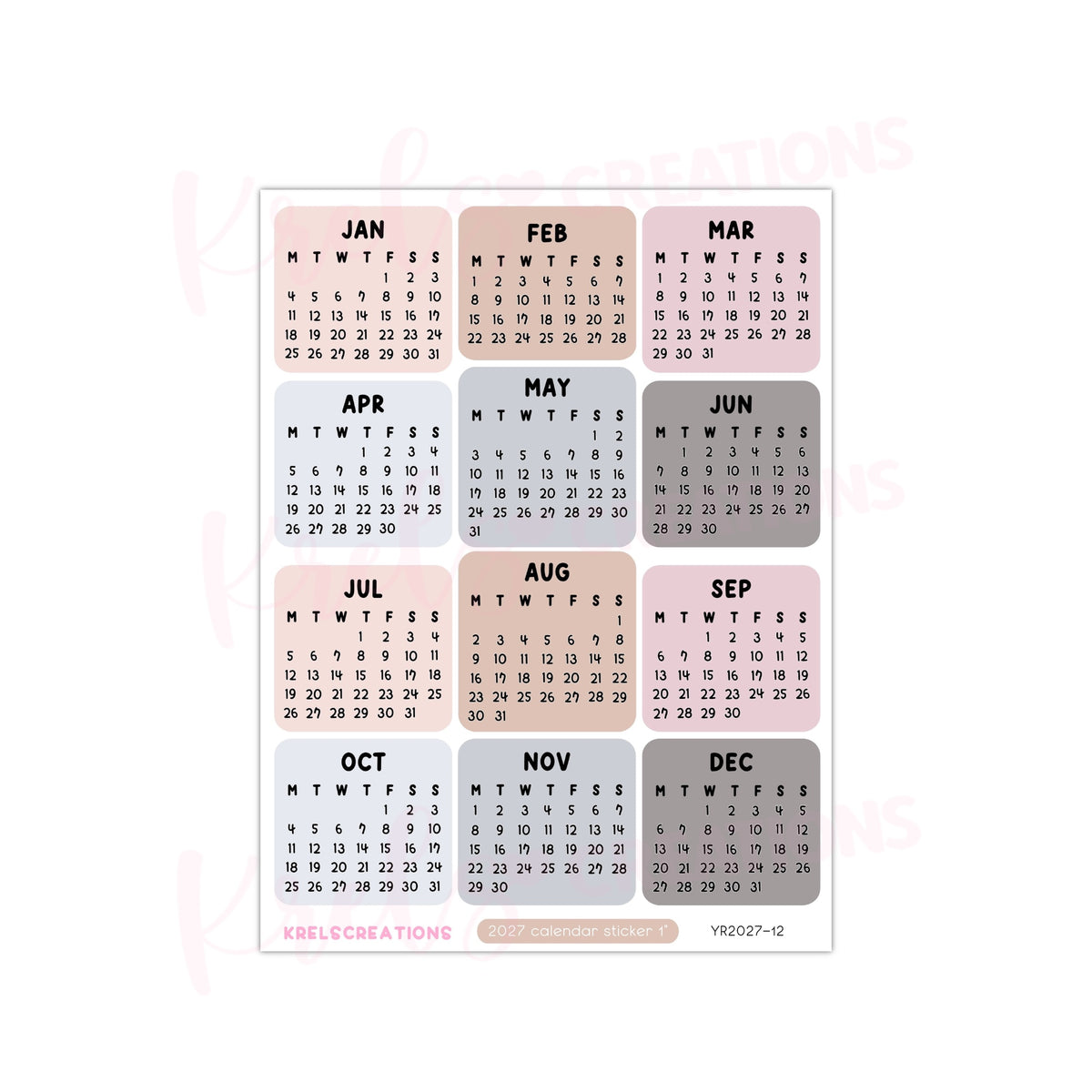 2027 Calendar sticker -Neutral