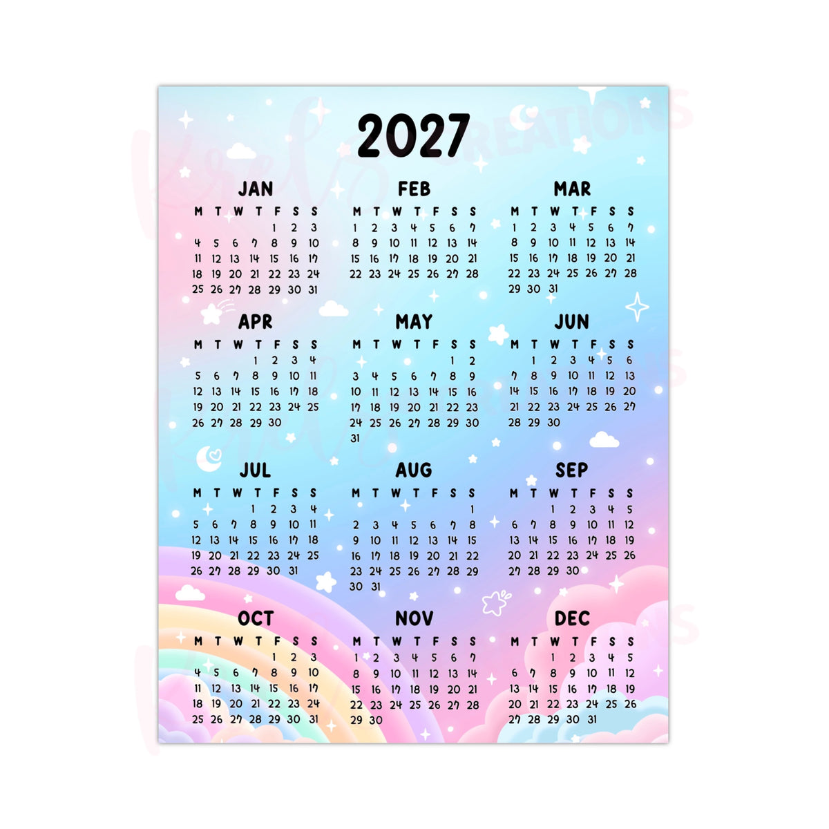2027 Calendar sticker -Rainbow Sky